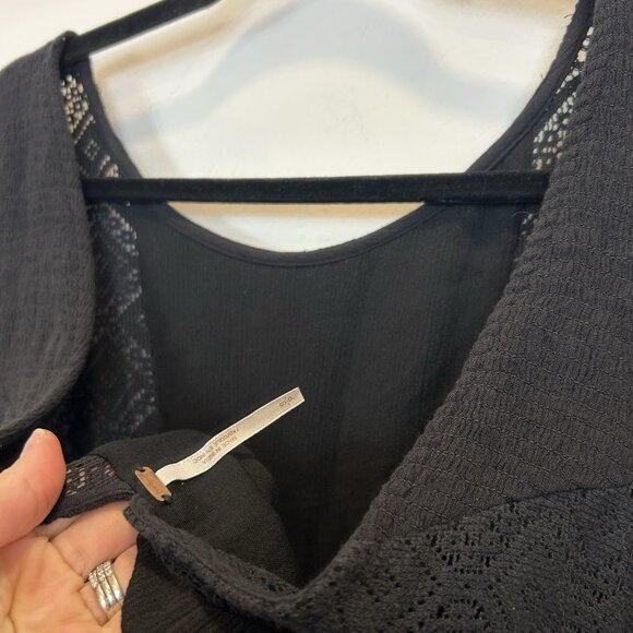 Free People Small Dress Black Mohave Embroidered Mini Tunic Lace Long Sleeve - Picture 10 of 13